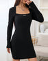 black ribbed bodycon mini dress fitted long sleeve design