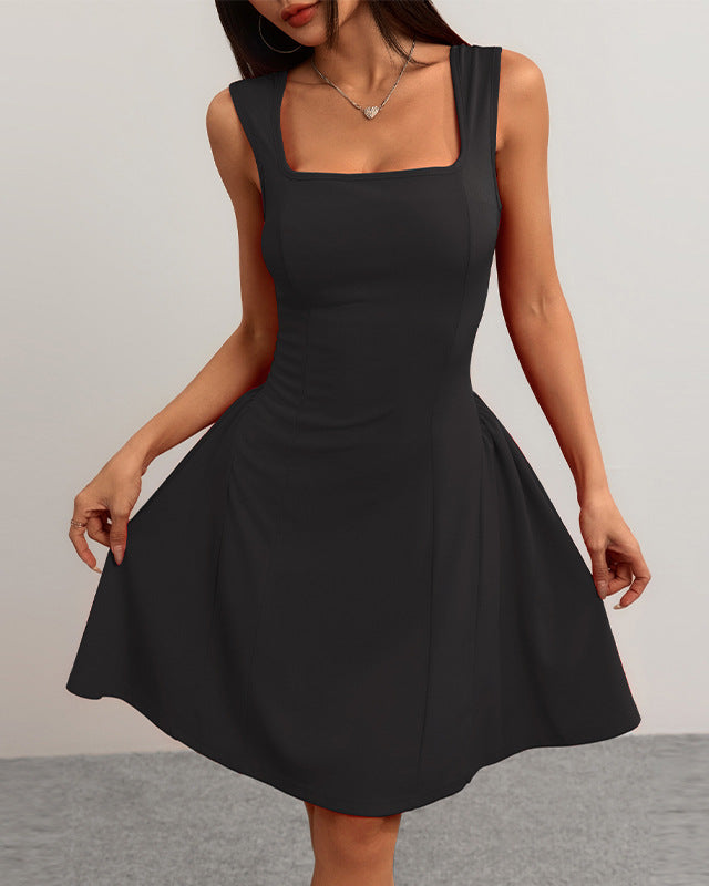 Square Neck Mini Dress Sleeveless Flared Summer Dress ZINNTRA Square Neck Mini Dress Sleeveless Flared Summer Dress ZINNTRA