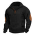 black sweatshirt with zip for men with suede elbow patch accents