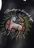  Close-up of full ram graphic and slogan on black washed tee