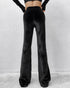 black yoga flare pants back view velvet fabric