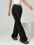 black velvet flare pants side view casual look