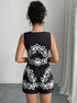 Back view floral print matching summer outfit