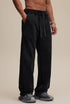 Black wide leg sweatpants, clean side view showing drape