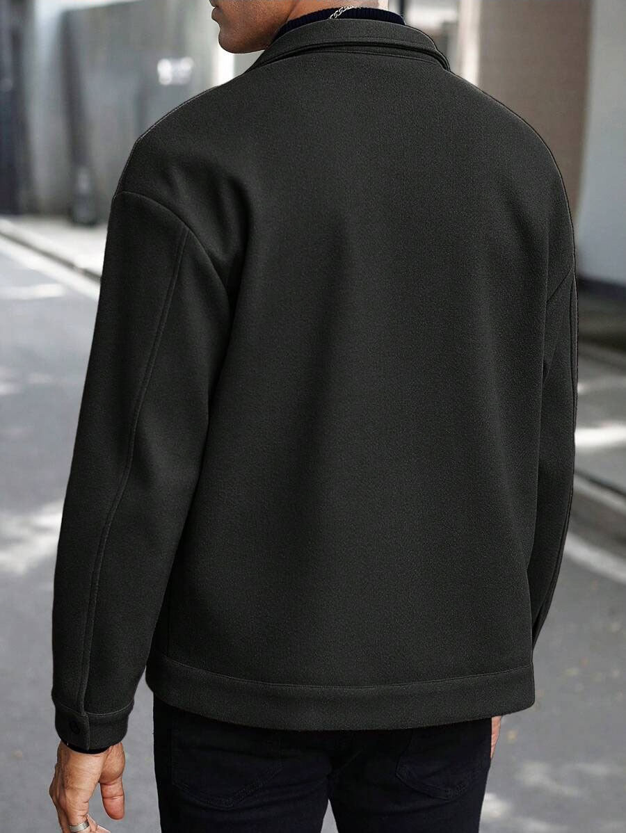 black men’s wool jacket back view outdoors