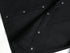 Close-up of a black wool jacket with button details on a white background