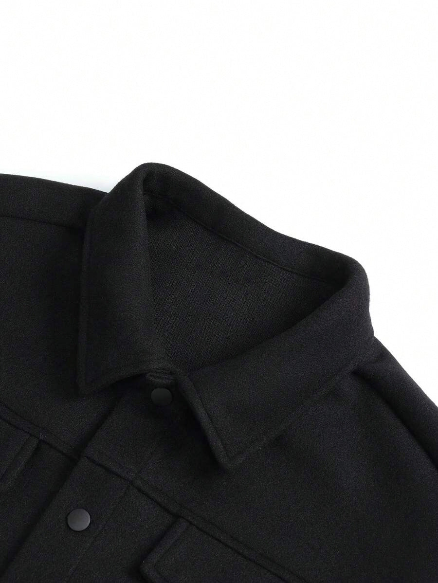 Black wool jacket collar close-up with buttons