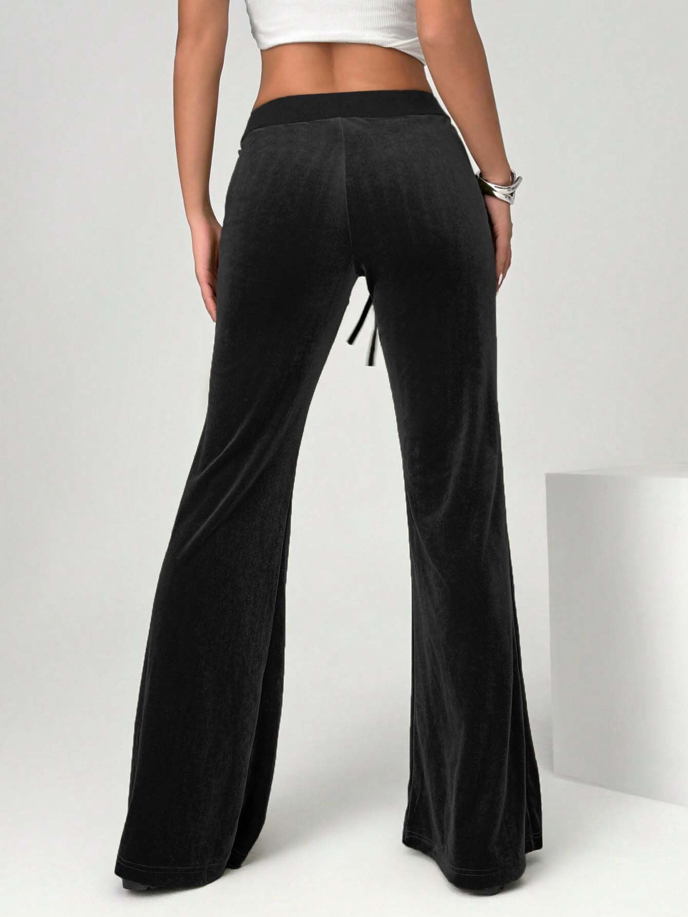 Black Yoga Flare Pants Velvet High Waist Drawstring Trousers – ZINNTRA