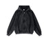 BLACK zip up hoodie, fleece-lined, sculpted seams, flat lay front