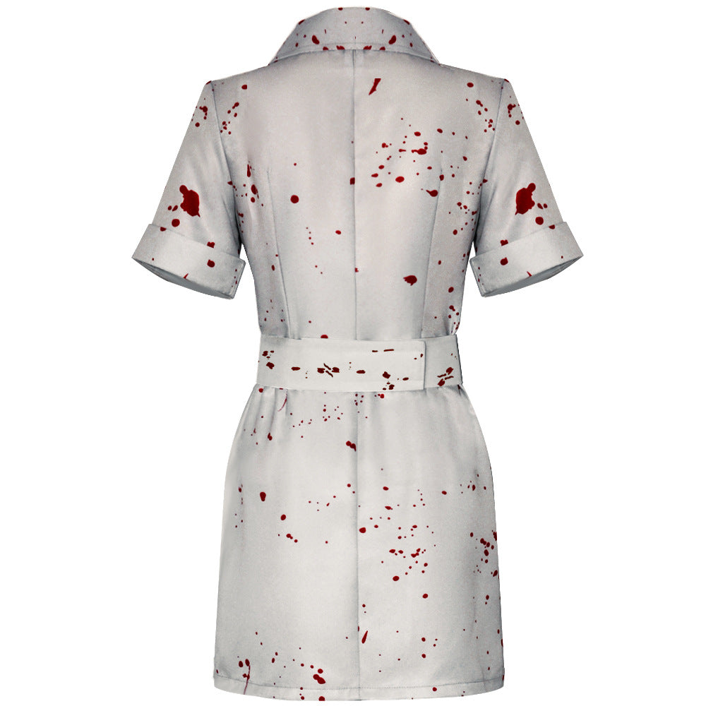 bloody nurse cosplay Halloween costume back view with belt waist