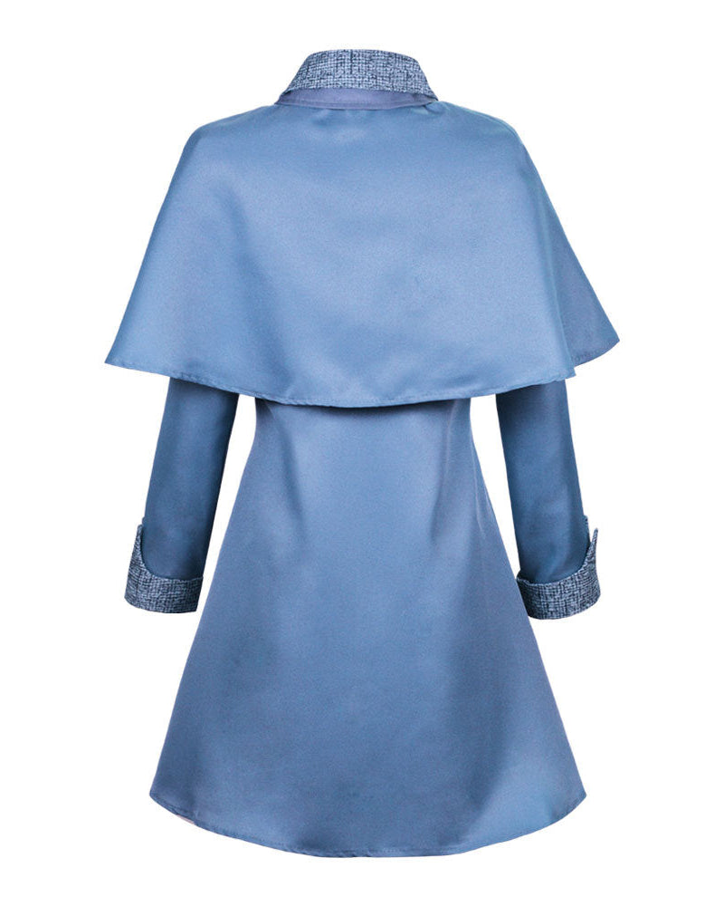 blue wizard academy cosplay costume back view long-sleeve dress and shawl