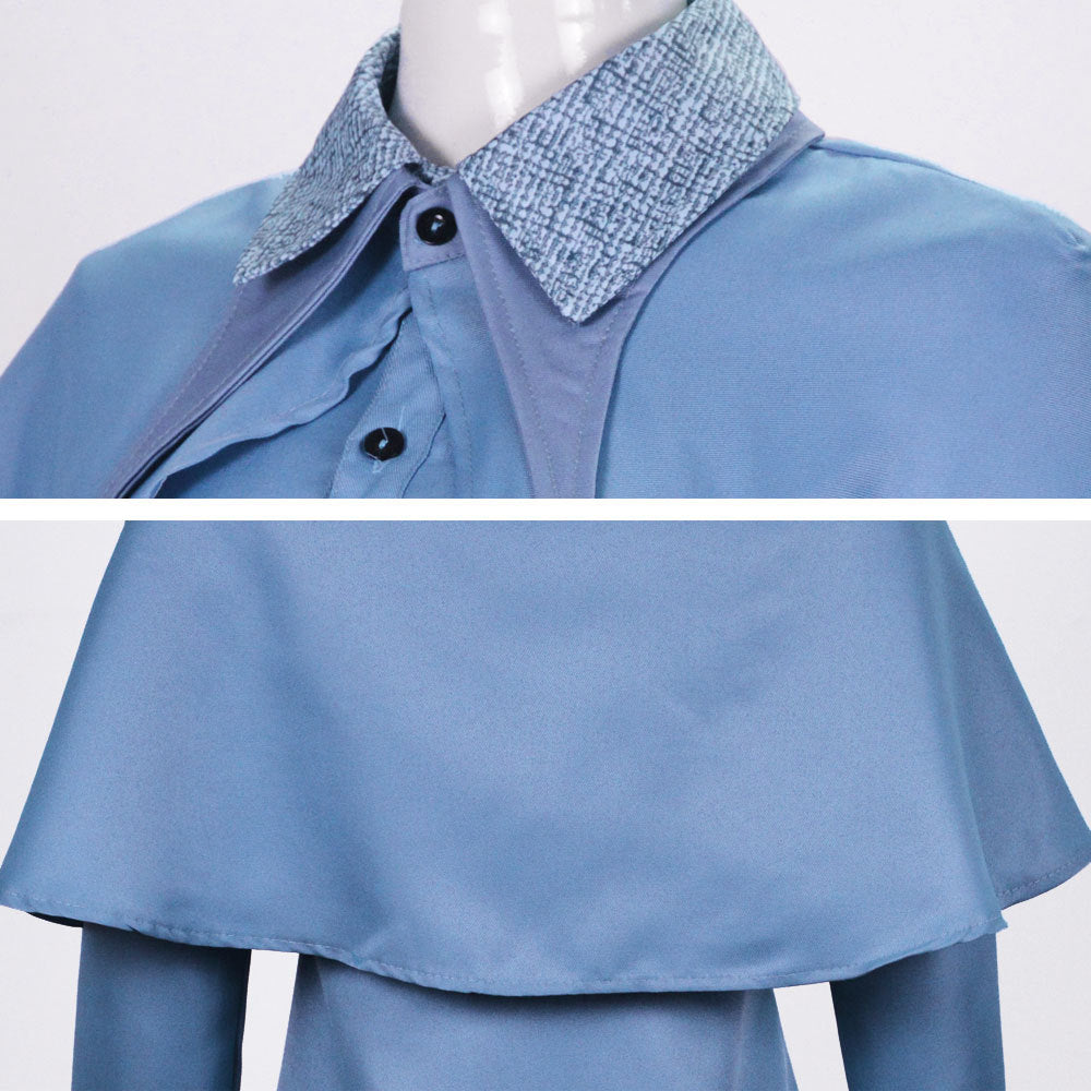 blue wizard academy cosplay costume collar and neckline close-up detail
