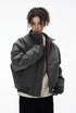 Close view—gray bomber stand collar and zipper, minimal top block