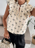 Women’s casual top short sleeve bow print blouse with ruffle sleeves styled outfit