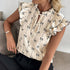 Cream bow print blouse with ruffle sleeves short sleeve casual top side view