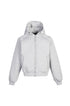 Light gray solid-color zip-up hoodie isolated on white with structured hood