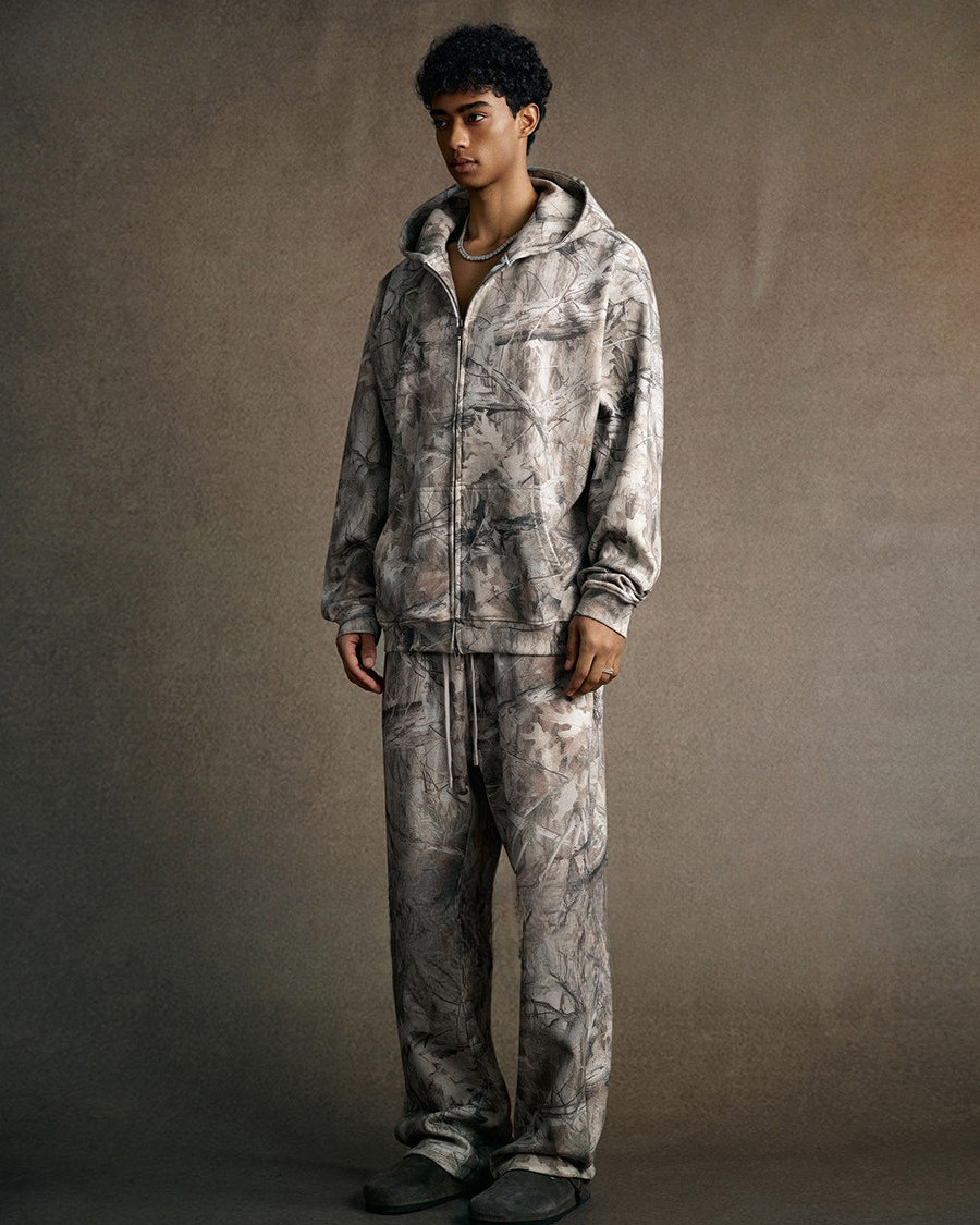 full body look in branch camo zip hoodie and sweatpants set