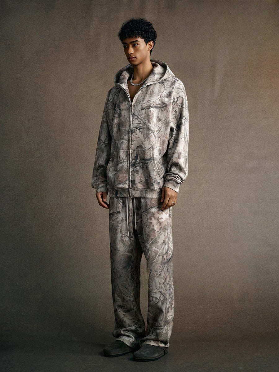 full body look in branch camo zip hoodie and sweatpants set