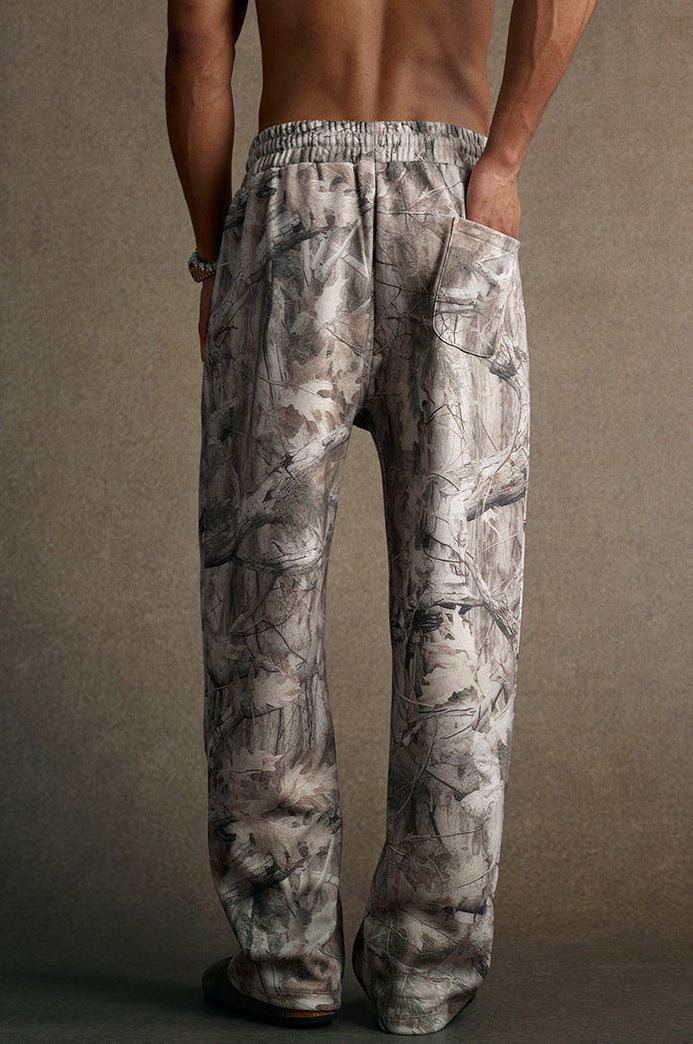 men branch camo sweatpants back view with cuffed hems