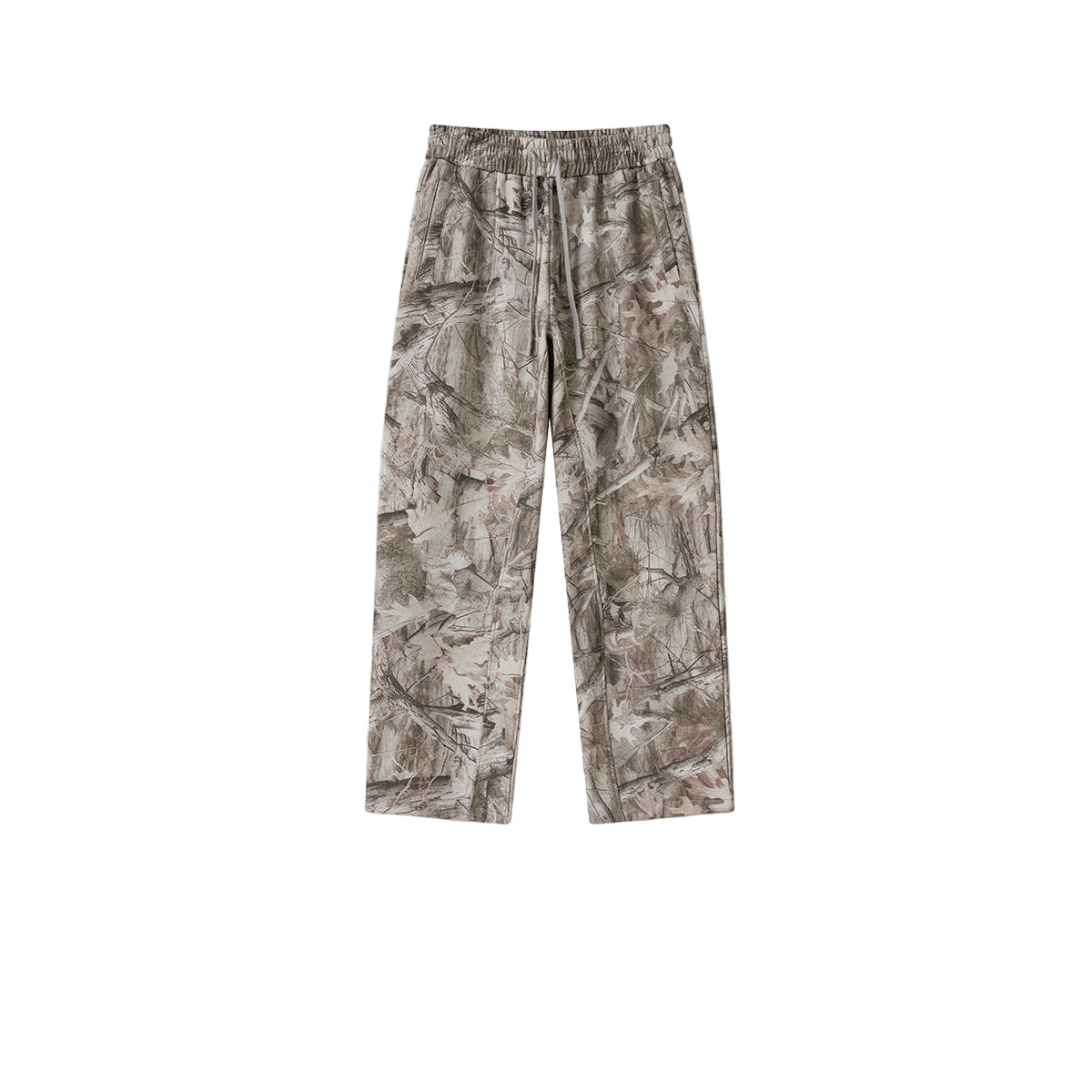 men branch camo sweatpants flat lay, fleece lounge joggers