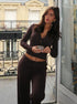 Brown knit cardigan sweater with button-up design