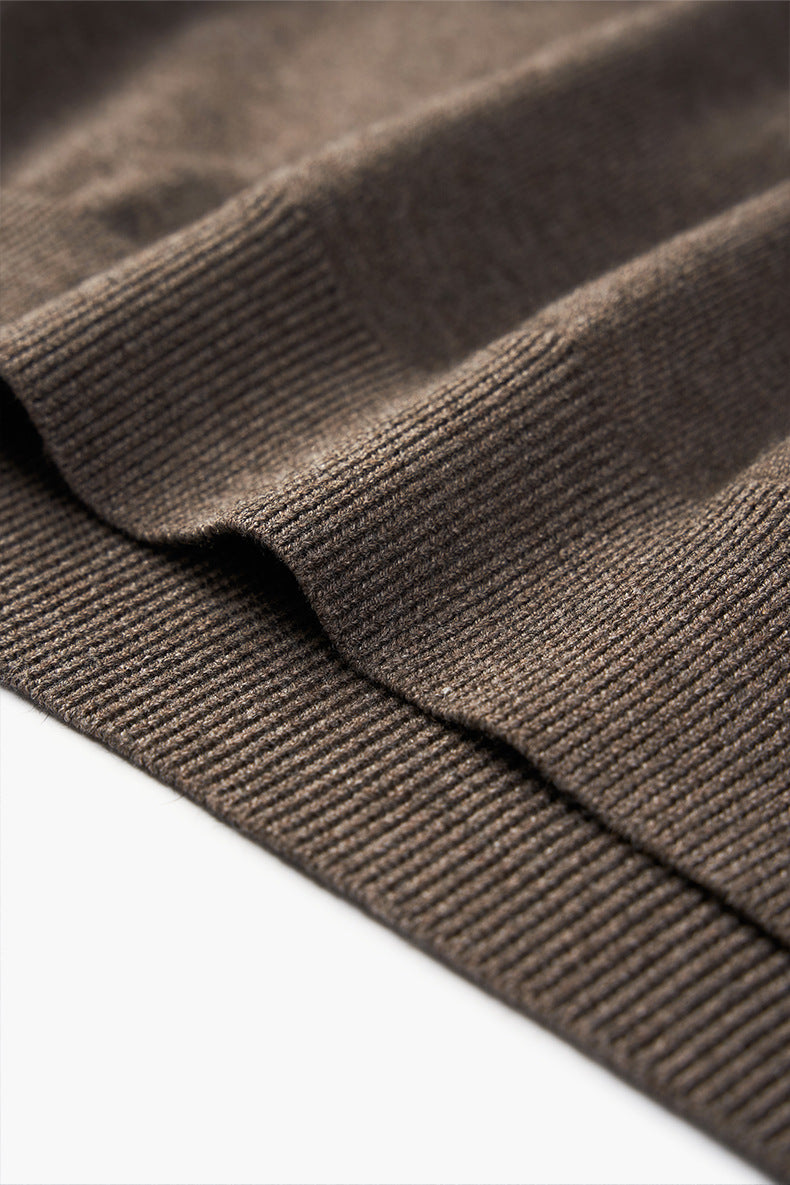Brown knit short sleeve top ribbed hem detail