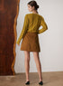 brown mini skirt back view elegant commuter outfit