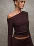 brown off shoulder knit top from 2 piece set for women