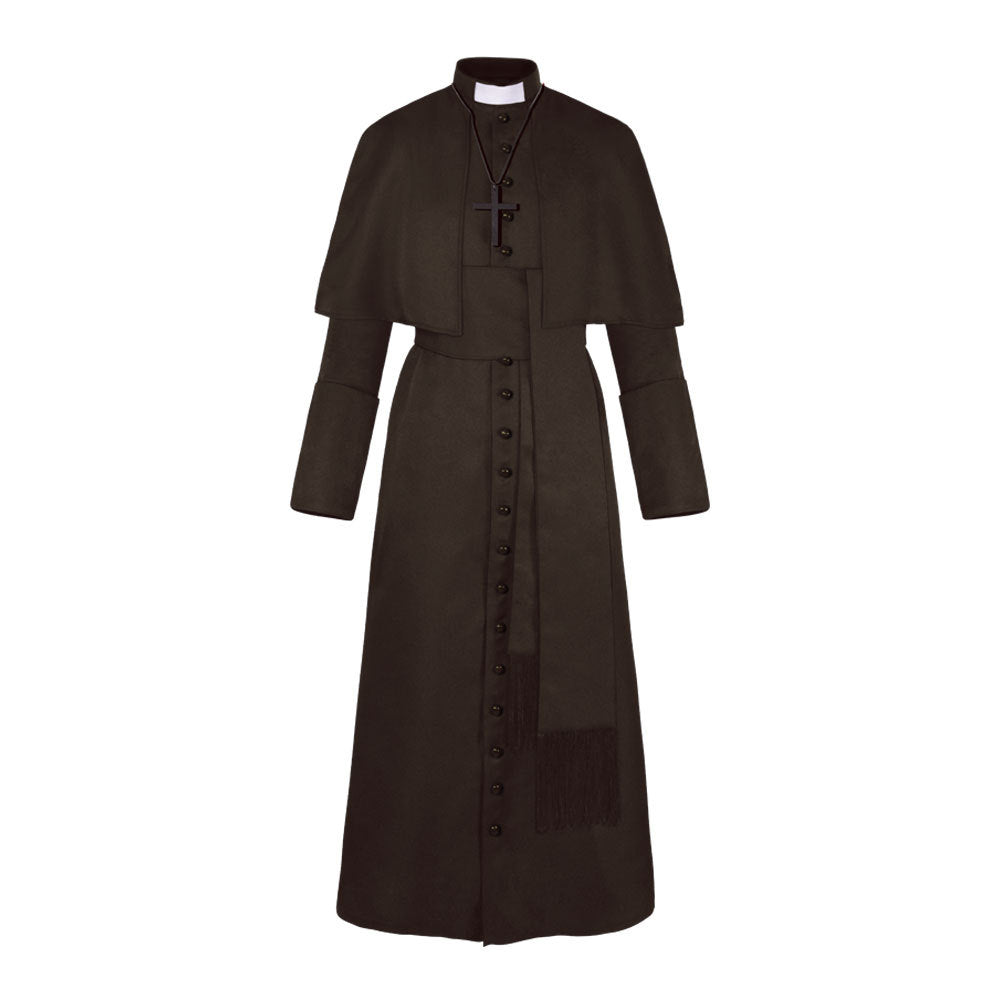 brown unisex priest halloween costume full-length design