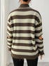 brown striped quarter zip sweater shown from the back with relaxed oversized fit