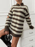 brown striped quarter zip sweater with sleeve cutouts and distressed edges