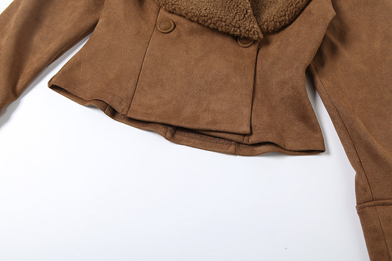 close-up of brown suede fabric showing texture and stretch