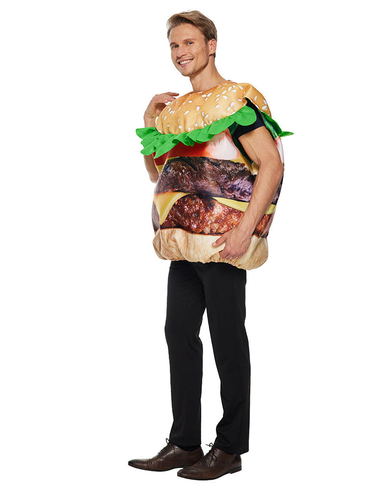 Unisex cheeseburger costume side view for Halloween