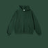 Forest green hoodie with front pocket and ribbed cuffs on matching background