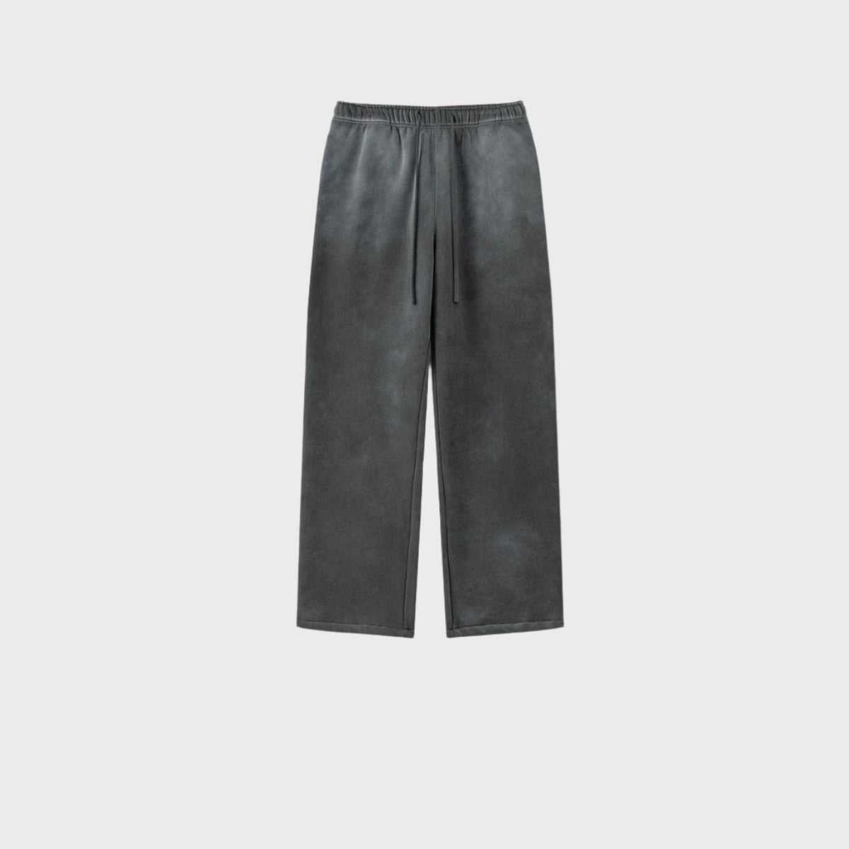 Charcoal gray wide-leg sweatpants with drawstring waist displayed against light gray background