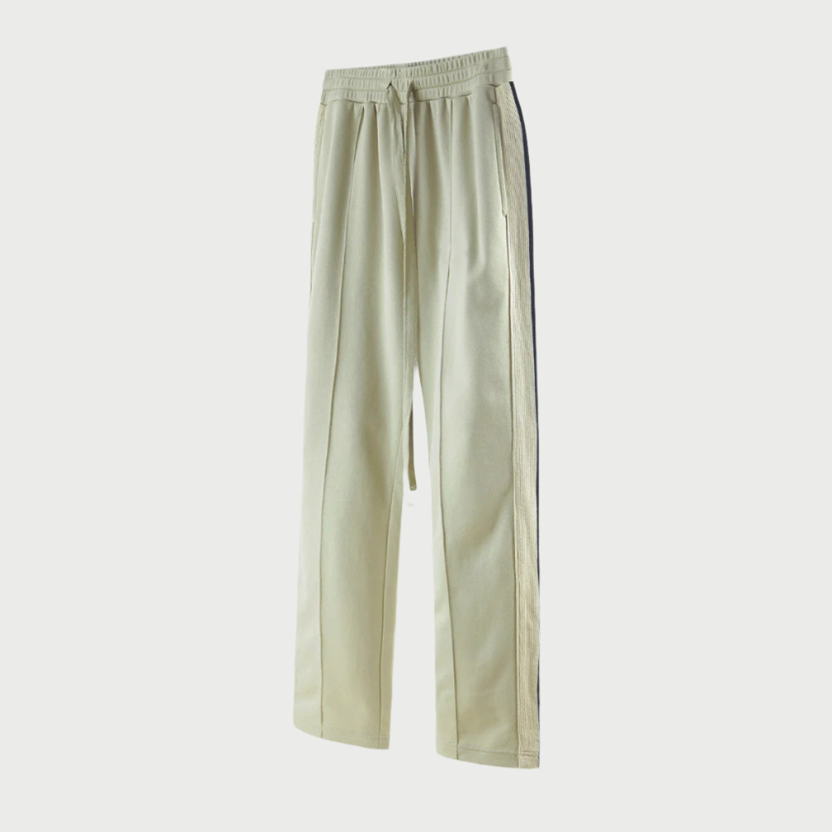 Light green wide-leg pants with side stripe and drawstring