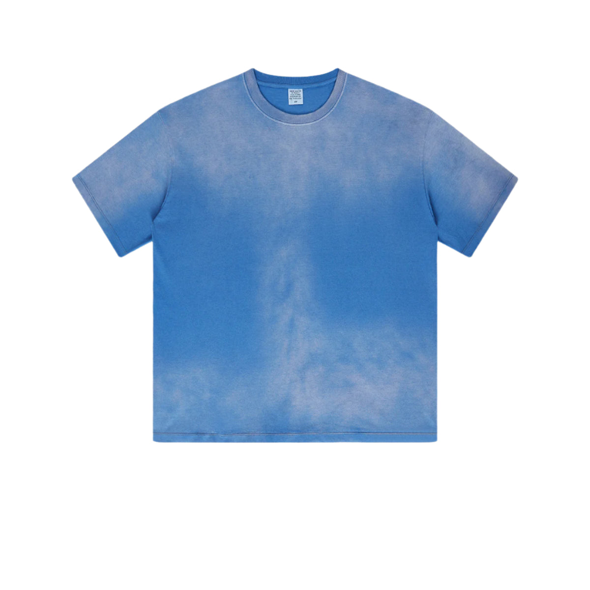 Light blue cotton t-shirt with subtle cloudy texture, crew neck and short sleeves against light gray background