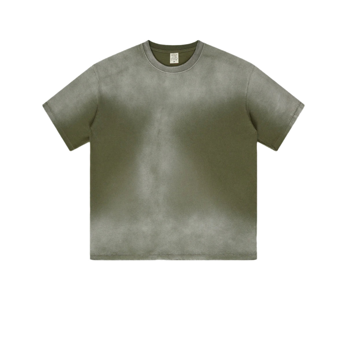 Sage green cotton t-shirt with subtle faded center effect, crew neck and short sleeves against light gray background