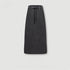 Black long denim skirt with drawstring waist, featuring soft washed texture and subtle side seam detail