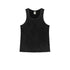 Washed black tank top laid flat, featuring a classic round neckline and visible stitching details