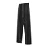 Black sweatpants with elastic waistband and white drawstring cord, showing relaxed straight leg silhouette against white background