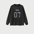 Product shot of black 'ERA 07' sweatshirt laid flat