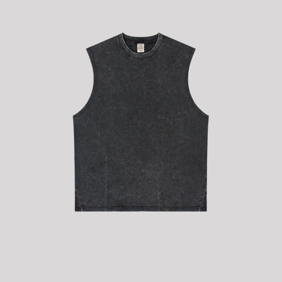 Vintage black washed cotton muscle tank with ribbed neckline and relaxed silhouette