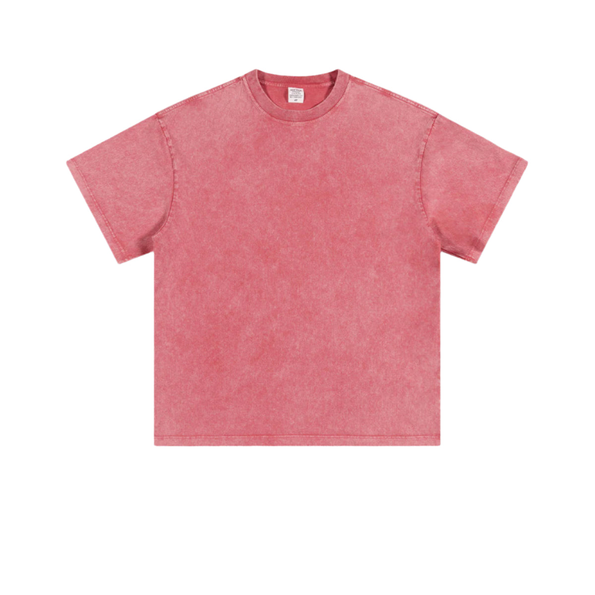 Product shot of lavender acid-washed oversized t-shirt with crew neck and short sleeves on plain background