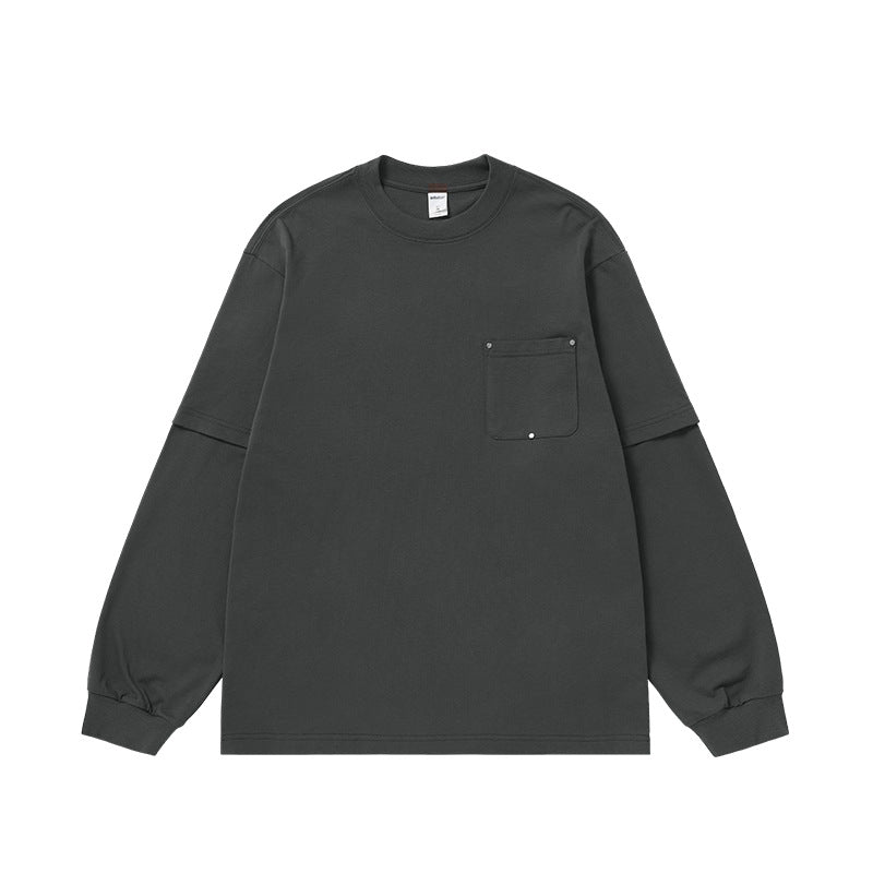 Carbon gray oversized long sleeve t-shirt with pocket for men