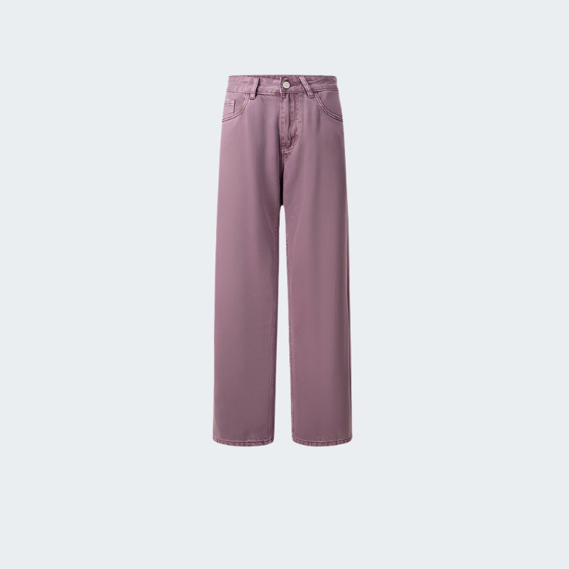 Mauve wide-leg jeans with relaxed fit and traditional 5-pocket design