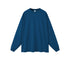 Navy blue oversized long sleeve sweatshirt with crew neck and ribbed cuffs on plain background