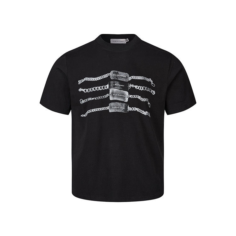Black chain graphic T-shirt product front with contrasting chain artwork