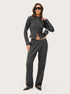 charcoal ribbed co ord set worn by model full body front view