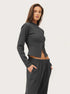 charcoal ribbed co ord set worn by model side view